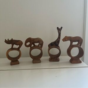Hand Carved Wooden Animal Napkin Ring Set